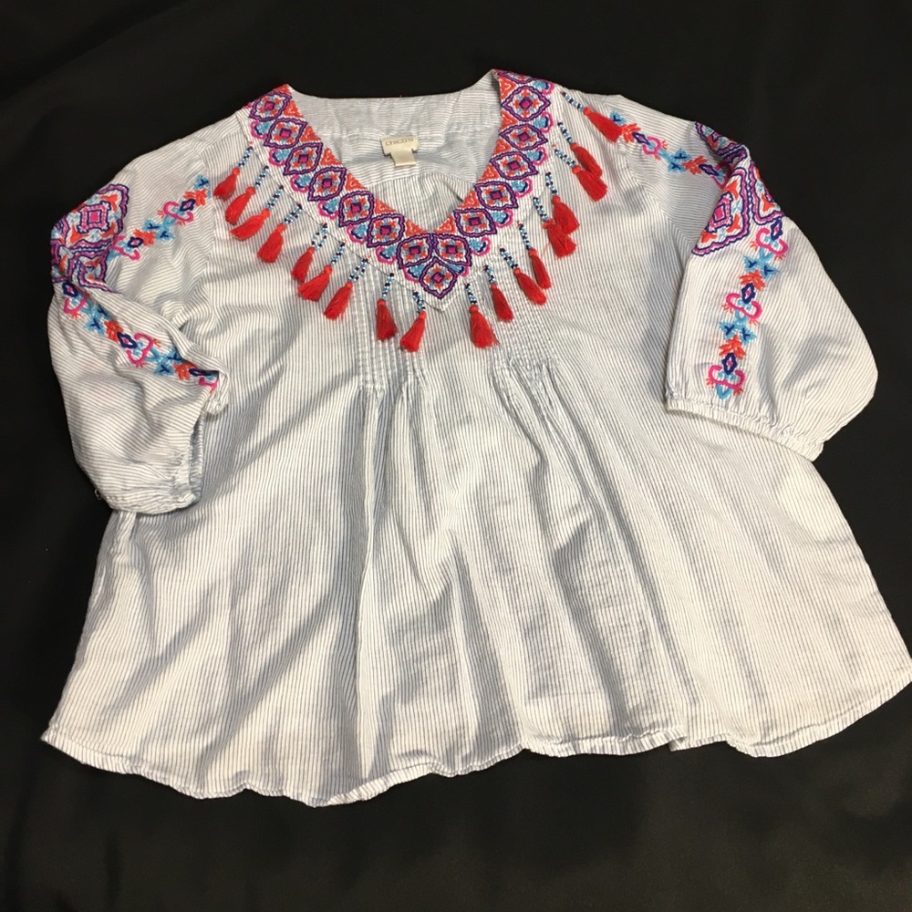 Bohemian chic half sleeve blouse with tassels